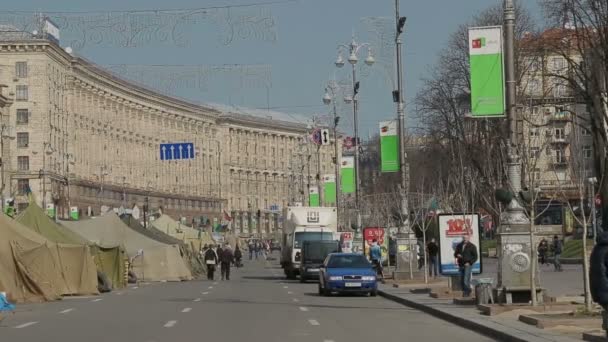 Euromaidan revolution, tält i centrum av Kiev — Stockvideo