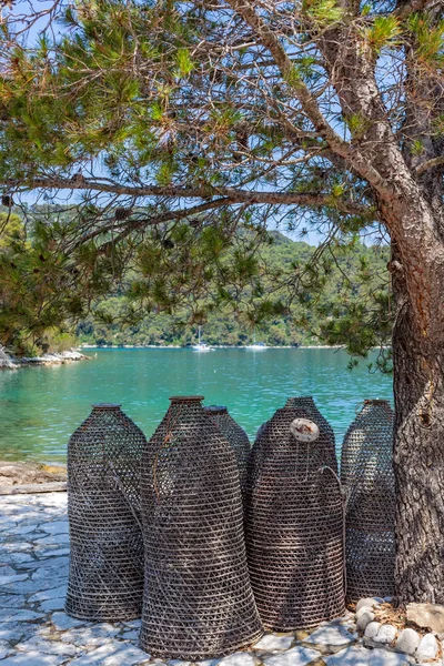 Armadilhas de pesca do mar sob a árvore — Fotografia de Stock