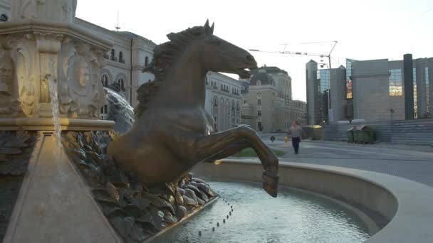 Коні фонтан в Скоп'є — стокове відео