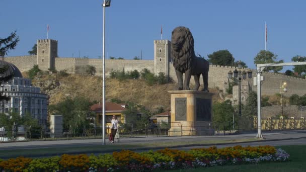 Estatua de león Skopje — Vídeo de stock