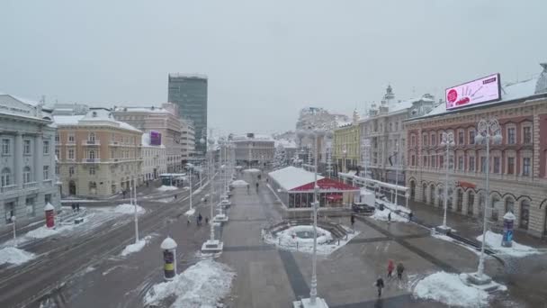 Ban Jelacic square em Zagreb - antena — Vídeo de Stock