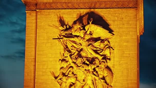Parigi Arco di Trionfo notte — Video Stock