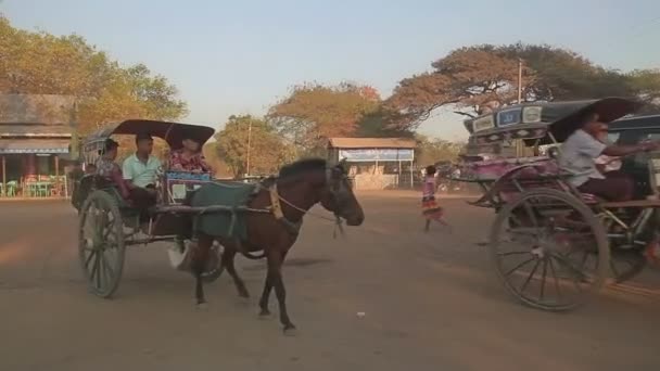 Turist ta vagn resa, Bagan — Stockvideo