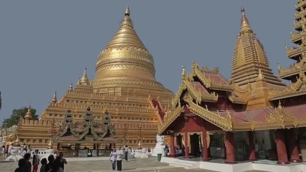 Turystów zwiedzanie The Shwezigon Pagoda — Wideo stockowe