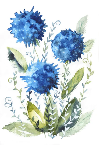 Kék akvarell virágok — Stock Fotó