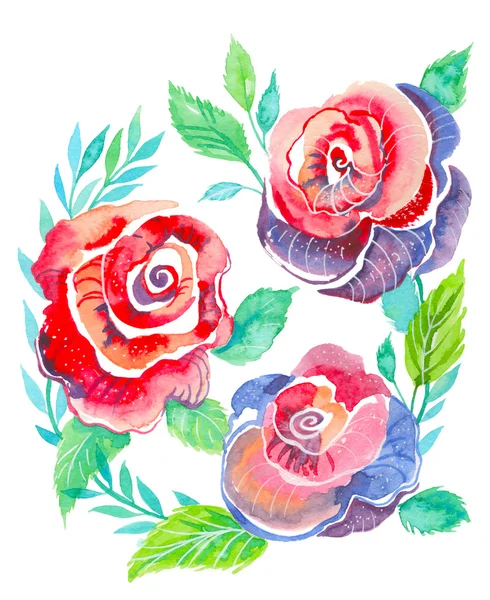 Rosas cor-de-rosa em aquarela — Fotografia de Stock