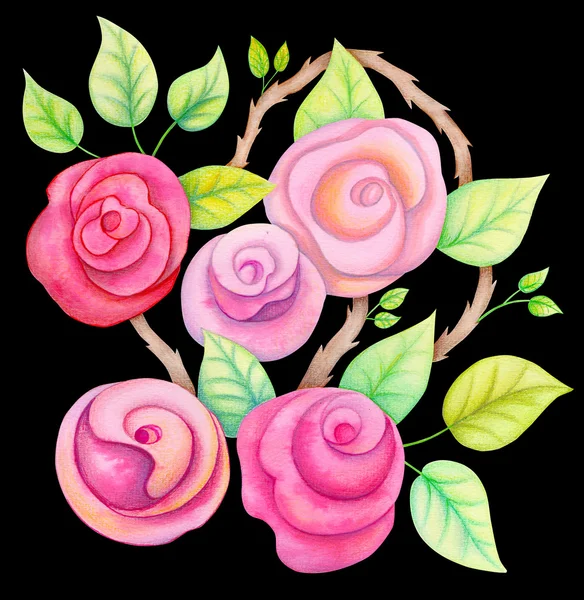 Aquarela rosas flores em aquarela — Fotografia de Stock