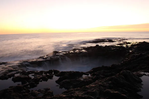 Blowhole Volcanique Sur Côte Île Gran Canaria — Photo