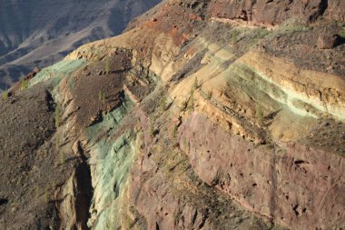 Gran Canaria Adası 'ndaki Los Azulejos' taki muhteşem çok renkli uçurumun manzarası