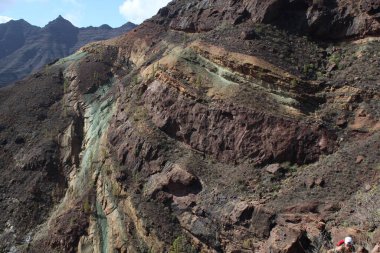 Gran Canaria Adası 'ndaki Los Azulejos' taki muhteşem çok renkli uçurumun manzarası