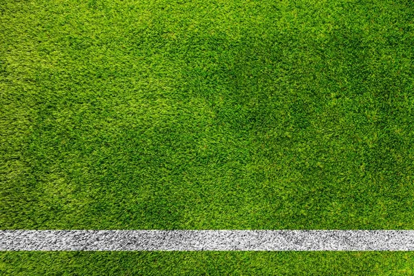 サッカー場のトップビュー 白のストライプの新鮮な緑の草 一般公開 — ストック写真