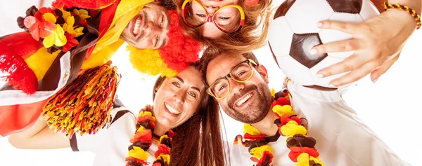 Group Enthusiastic German Sport Soccer Fans Celebrating Victory — Stock Photo, Image