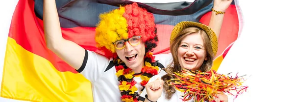 Couple Enthusiastic German Sport Soccer Fans Celebrating Victory — Stock Photo, Image