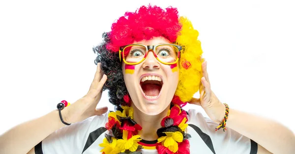 Young Enthusiastic Woman Sport Soccer Fan German Soccer Fan Celebrating — Φωτογραφία Αρχείου