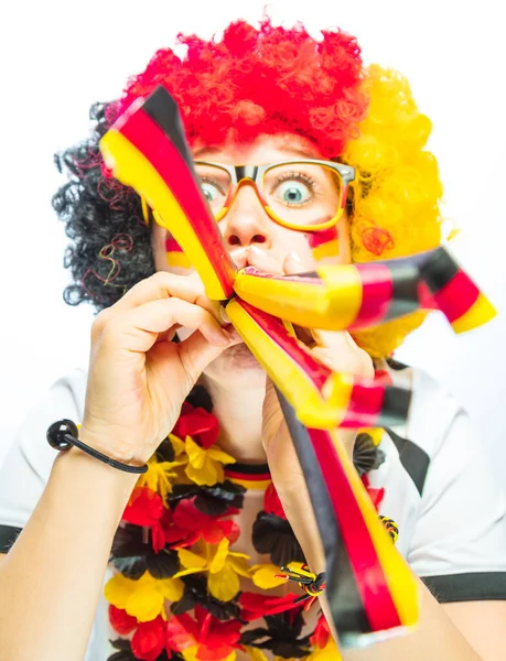 Giovane Appassionata Donna Sport Calcio Fan Tifoso Calcio Tedesco Che — Foto Stock