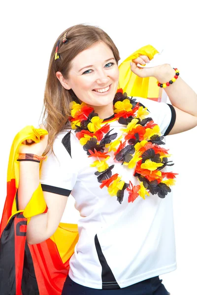 Giovane Appassionata Donna Sport Calcio Fan Tifoso Calcio Tedesco Che — Foto Stock