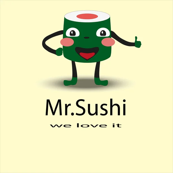 Amor sushi, sabroso, taza, comida — Vector de stock