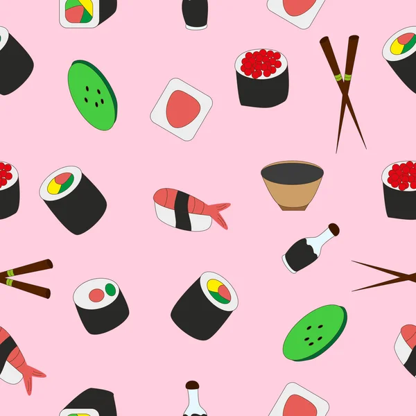 Набор суши, вкусная еда, булочки — стоковый вектор