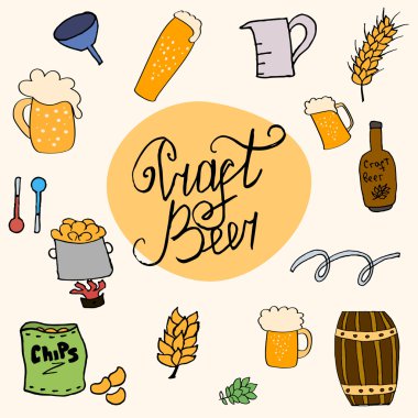 Bira bira bira içecek alkol el-çizim tatil yazıt yazı seviyorum ev demlendi bira evi hazırlanmış