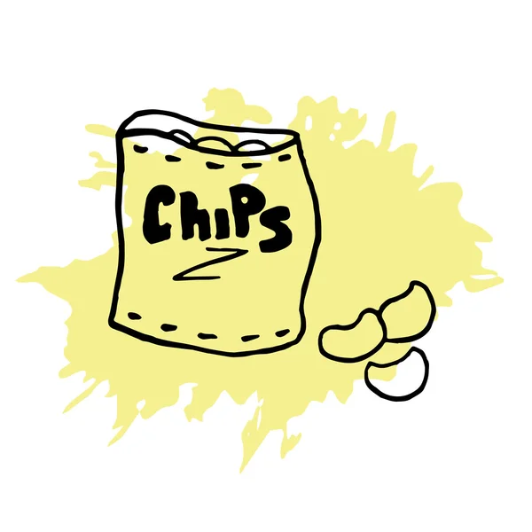 Paquet de chips dessin à la main bière snack food pomme de terre — Image vectorielle