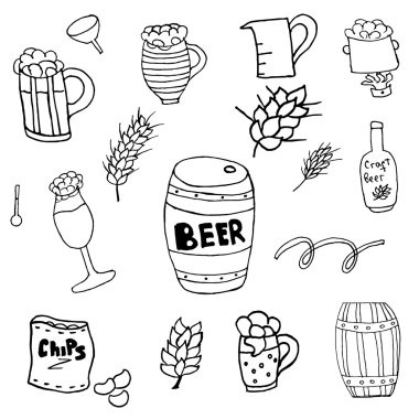 Bira bira bira içecek alkol el-çizim tatil yazıt yazı seviyorum ev demlendi bira evi hazırlanmış