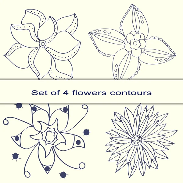 Set van vier bloem op een lichte achtergrond contour getrokken — Stockvector