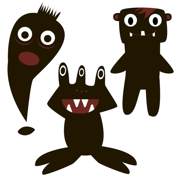 Vicces szörnyek festett fekete, silhouette, szép, egyszerű — Stock Vector