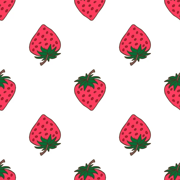 핑크 딸기와 완벽 한 배경입니다. 귀여운 벡터 딸기 패턴입니다. 민트 땡 땡이 배경에서 여름 과일 그림. — 스톡 벡터