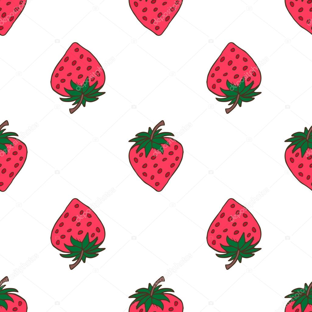 Seamless background with pink strawberries. Cute vector strawberry ...