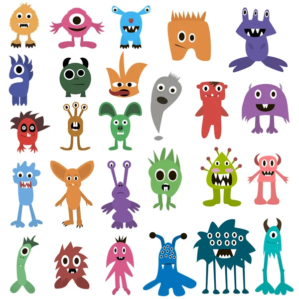 Mostri dei cartoni animati grande set. Mostro giocattolo colorato, mostro carino. Monster flat, monster alien, monster kids, monster animals, monster teeth, monster art, monster cool, monster icons. Vettore di mostri EPS 10 — Vettoriale Stock