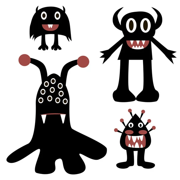 Funny monsters painted black, silhouette, pretty, simple — Stock Vector