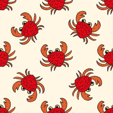 Mutlu yengeçler, şirin yengeçler ve açık renkli ile Seamless deniz modeli