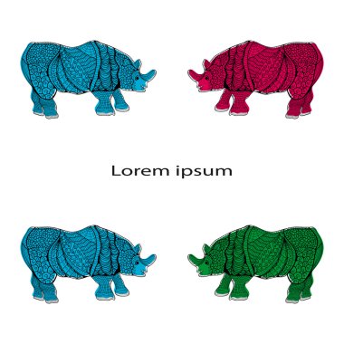 Stilize gergedan zentangle, vektör, illüstrasyon, el yapımı kalem, doodle, renk, desen, elle çizilmiş.