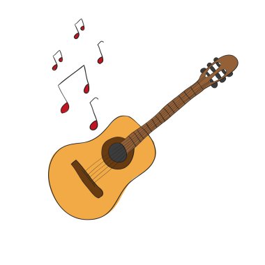 el-çizim sevimli çizgi gitar müzik aleti doodle