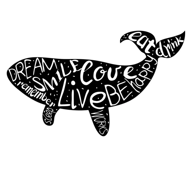 Whale in liefde belettering live droom afbeelding voor uw ontwerp hand tekenen — Stockvector