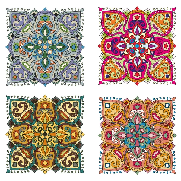 Ensemble d'ornements de différentes couleurs. Vintage. Modèle. Motif indien. Pour votre design — Image vectorielle