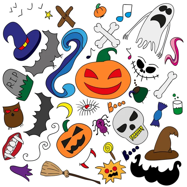 Ensemble d'Halloween. Doodle. Dessin manuel. Charmant. Fête. La Toussaint. Pour votre design — Image vectorielle