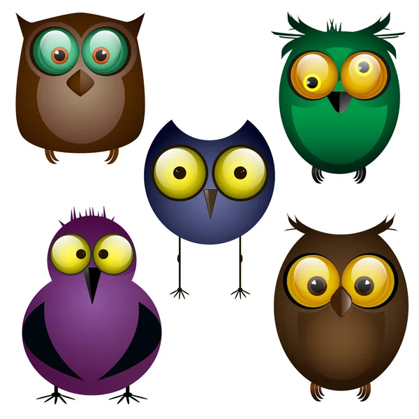 Set of owls. Different birds. Cartoon. Funny. For your design — Stock Vector