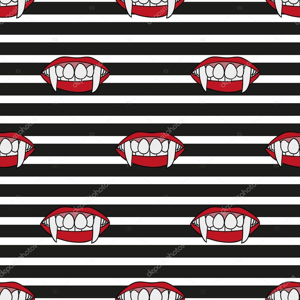 Canines vampira. Seamless pattern. Beautiful lips. Women. Halloween. Sticker for your design
