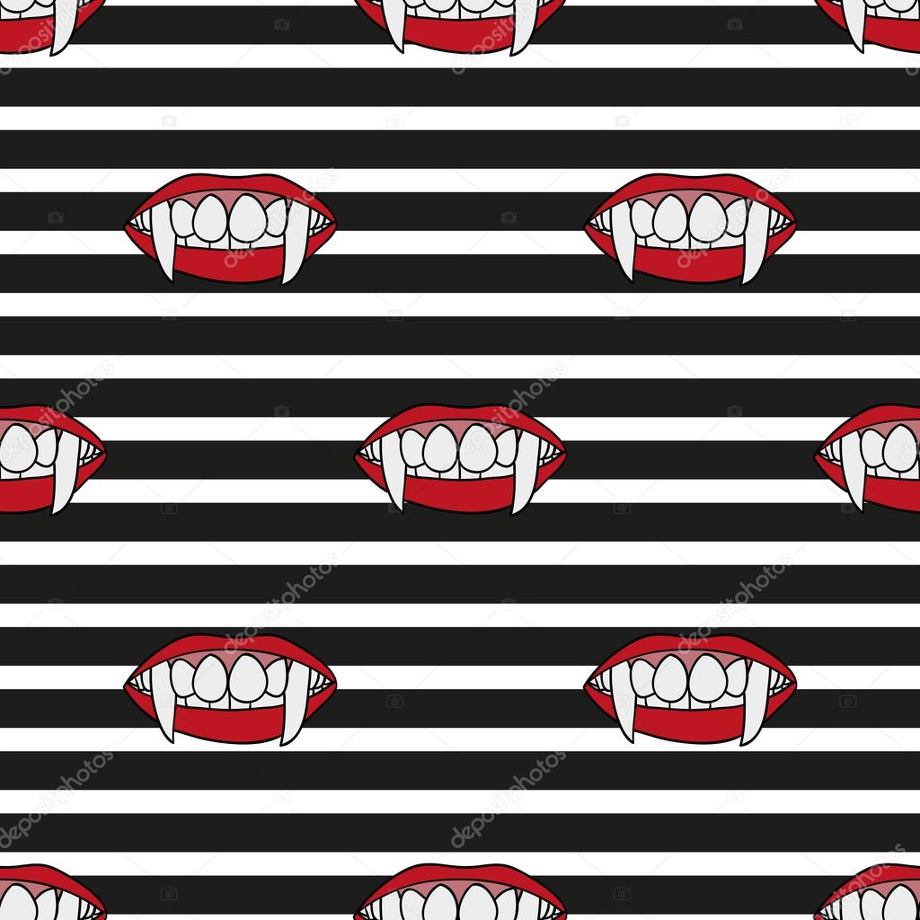 Canines vampira. Seamless pattern. Beautiful lips. Women. Halloween. Sticker for your design