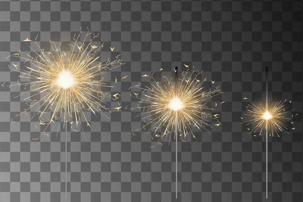 Illustratie met gele realistische sterretje op transparante achtergrond voor feestelijk design. Gelukkig nieuwjaar achtergrond. Donkere achtergrond. Licht effect, gouden licht. Witte achtergrond. — Stockvector
