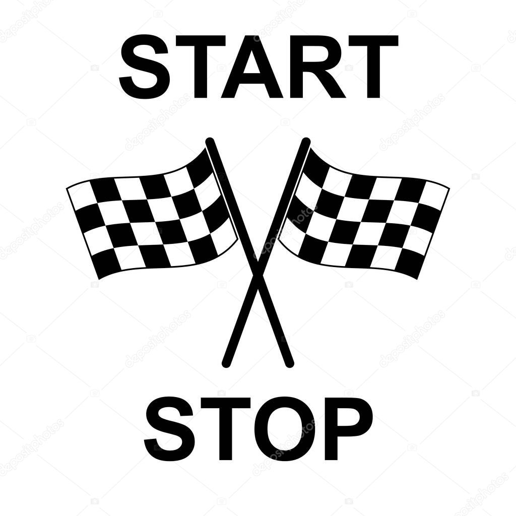 Illustration with flag race. Vector sign. Flat pattern with black flag race on white background. White background. Finish line.