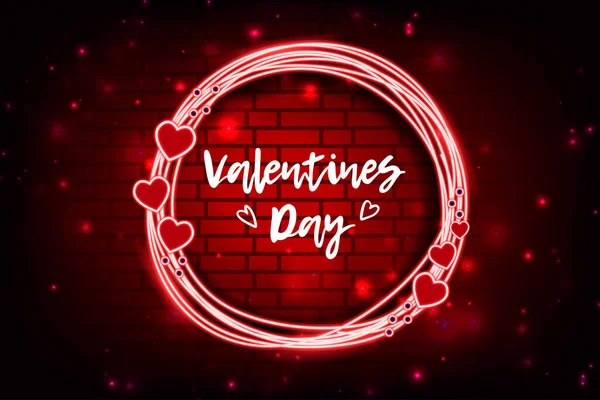 Neon sign. Valentines Day. A holiday for all lovers. Glowing text. Design element on a dark background for your postcard or banner. — Stock Vector