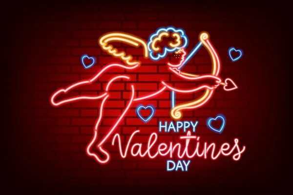 Neon sign. Valentines Day. A holiday for all lovers. Glowing text. Design element on a dark background for your postcard or banner. — Stock Vector