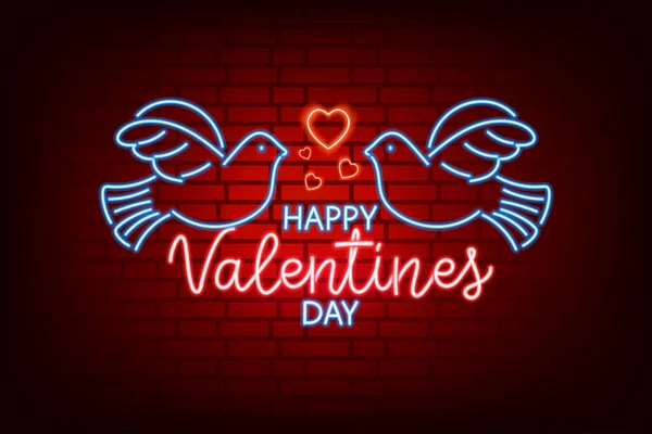 Neon sign. Valentines Day. A holiday for all lovers. Glowing text. Design element on a dark background for your postcard or banner. — Stock Vector