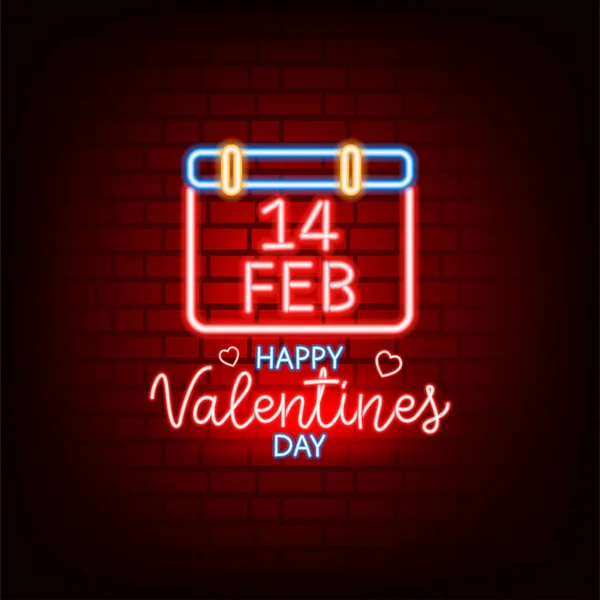 Neon sign. Valentines Day. A holiday for all lovers. Glowing text. Design element on a dark background for your postcard or banner. — Stock Vector