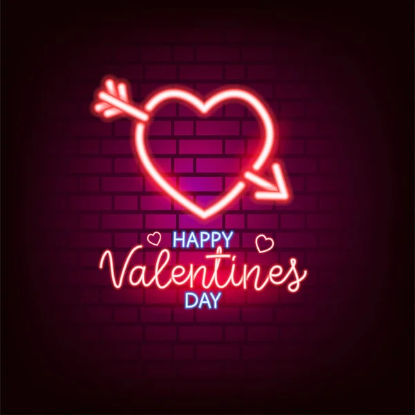 Neon sign. Valentines Day. A holiday for all lovers. Glowing text. Design element on a dark background for your postcard or banner. — Stock Vector