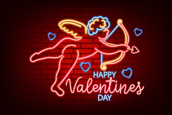 Neon Sign Valentine Day Holiday All Lovers Glowing Text Design — Stock Vector