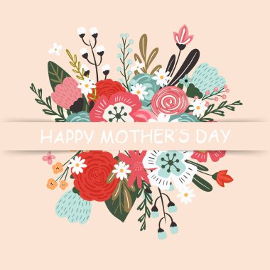 Tebrik kartı. Anneler Günü. Mektup. Modern vektör çizimi. Güzel çiçek arkaplanı. Tasarımın için.