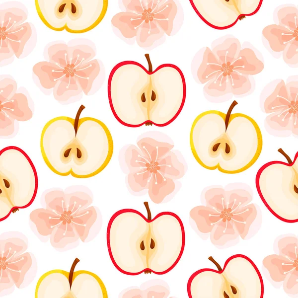 Hermoso Patrón Manzanas Flores Manzano Patrón Fruta Ilustración Vectorial Para —  Fotos de Stock